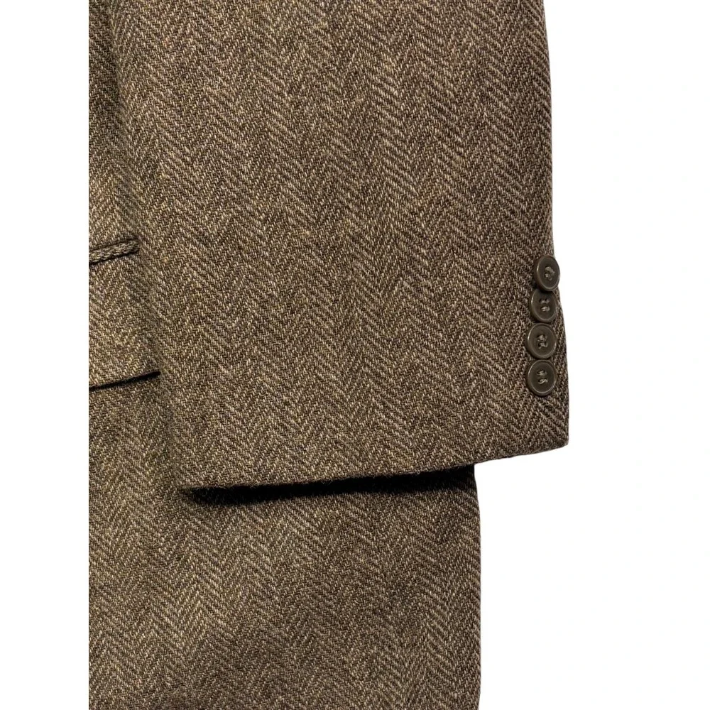 vtg Monsieur Adolfo 54L Brown Herringbone Tweed Blazer Jacket Sport Coat Wool